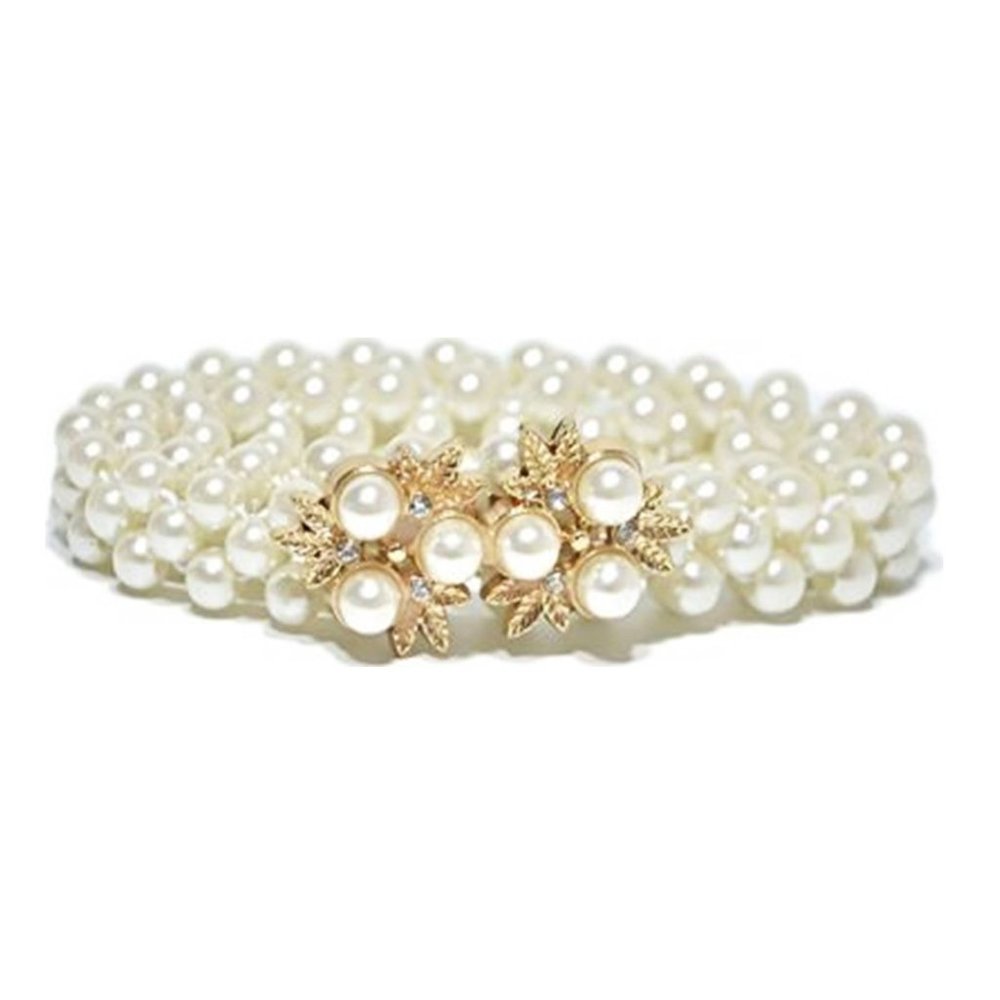 Pearl Bridal Wedding Gold Buckle Belt-26" New Elegant White Pearl Sash